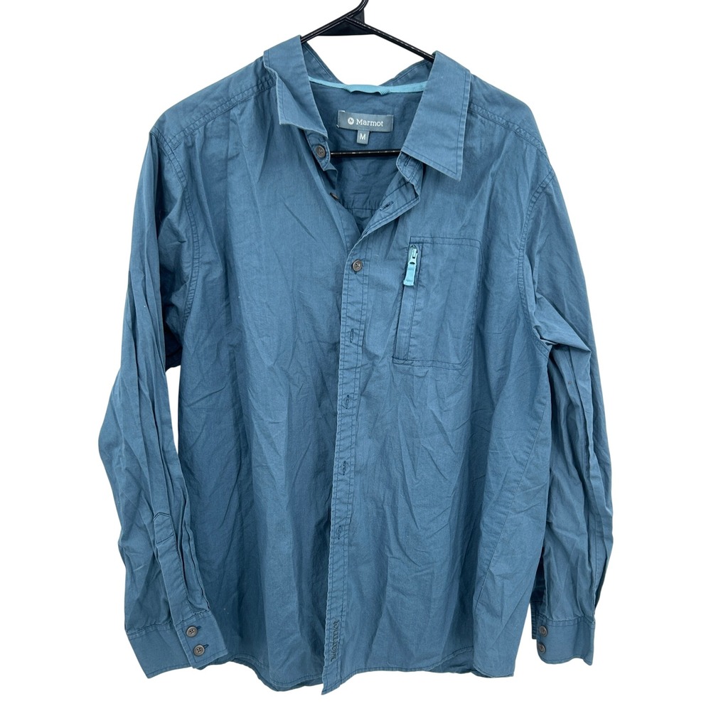 Marmot Button Down Hiking Shirt Medium Blue Gorpcore Outdoor Utilitarian Hiking